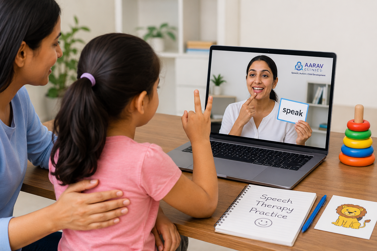 Telehealth speech therapy session for children with a qualified speech-language therapist