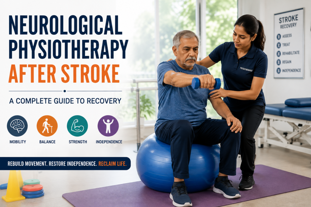 Neurological physiotherapy deals with movement problems that come from the brain, spinal cord, or nerves rather than a joint or muscle injury. After a stroke, that can mean weakness down one side, shaky balance, stiffness, changed sensation, trouble walking, or just a loss of confidence in doing everyday things. The goal of a structured rehab plan is to build back safe movement and independence — starting from wherever the person actually is right now, not where they used to be. What does neurological physiotherapy after stroke actually look like? The nervous system and muscles need repeated, purposeful practice after a stroke — there's no shortcut. Sessions might involve bed mobility, sitting balance, standing, transfers, walking practice, upper-limb activity, strengthening, endurance work, and strategies to cut down fall risk. What exactly gets prioritized depends on which functions were affected and how medically stable the person is. What physiotherapy management of stroke typically includes It usually starts with checking strength, muscle tone, joint movement, balance, coordination, walking, and how daily tasks are going. The therapist also looks at how much help someone needs to roll over in bed, stand up from a chair, walk indoors, or climb steps. From there, goals get built around the activities that actually matter to the patient and their family — not generic milestones. Mobility and transfers Early on, a lot of the work is about safe movement — bed to chair, chair to toilet, sitting and standing with control. Getting these right early can cut down how much assistance someone needs and lets them take a more active role in their own care. Walking and balance Walking after a stroke can be thrown off by weakness, poor foot clearance, shaky balance, or simple lack of confidence. Practice often includes weight shifting, step training, walking with the right support, and balance challenges that build up gradually. Assistive devices come in wherever they genuinely improve safety. Strength and stamina Weakness after stroke affects both day-to-day function and overall activity levels. Carefully progressed strength and endurance work — when medically appropriate — isn't just about making a muscle stronger in isolation; it's about making standing, reaching, and walking easier in real life. Hemiparesis treatment in physiotherapy Hemiparesis means weakness on one side of the body. Treatment usually combines positioning, repeated movement practice, strengthening, balance work, and functional tasks — all adjusted to what the person can actually manage safely, rather than pushing movements that are unsafe or exhausting. Physiotherapy treatment for hemiplegia Hemiplegia is more severe — weakness or paralysis affecting one whole side. Treatment here needs real attention to shoulder protection, positioning, safe transfers, joint mobility, and avoiding secondary complications. Family members and caregivers are often taught safe handling techniques too, so that help at home supports the rehab rather than working against it. Stroke patient care outside the clinic Recovery goes a lot better when what happens at home matches what's being worked on in therapy — safe sitting positions, scheduled walking or standing practice, using the mobility aids that were actually prescribed, and letting the patient take part in daily tasks rather than doing everything for them. Caregivers should never pull on a weak arm, and should stick to the handling guidance the rehab team gives. Is recovery still possible two years after a stroke? Yes, for many people. Recovery speed slows down compared to the early months, but targeted practice on strength, balance, endurance, walking, and independence can still make a real difference years later. What matters is setting realistic, measurable goals based on where someone actually stands neurologically today. When to get urgent medical help A sudden new facial droop, new weakness, trouble speaking, severe dizziness, a sudden severe headache, or loss of consciousness is an emergency — not something to work through with exercises. Get emergency care immediately. Neurological rehabilitation at Aarav Clinics A good rehab program connects what happens in the clinic to what actually needs to happen at home and in daily life. At Aarav Clinics, that means building the plan around mobility, balance, strength, caregiver support, and what the patient is actually working toward — and reassessing regularly as things change. Frequently Asked Questions How soon should neurological physiotherapy start after a stroke? It depends on medical stability and what the treating medical team advises — rehab is often introduced as early as it's safely possible. Can a stroke patient exercise every day? Many people benefit from regular activity, but the type, intensity, and duration should be matched to their specific medical condition and rehab plan. Is recovery the same for every stroke patient? No — it varies a lot based on the location and severity of the stroke, age, other health conditions, complications, motivation, support, and how actively someone participates in rehab. Suggested internal links ● Relevant Physiotherapy service page ● Book Appointment / Contact page ● One related condition blog from this 10-blog cluster Medical content note This article is for general education and isn’t a diagnosis or a substitute for individual medical advice. Exercise choices should be adapted to the person’s condition, symptoms, medical history, and stage of recovery.