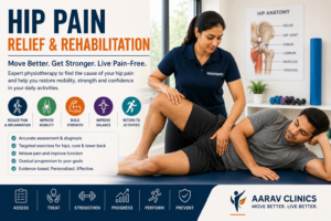 Hip pain physiotherapy with guided rehabilitation exercises