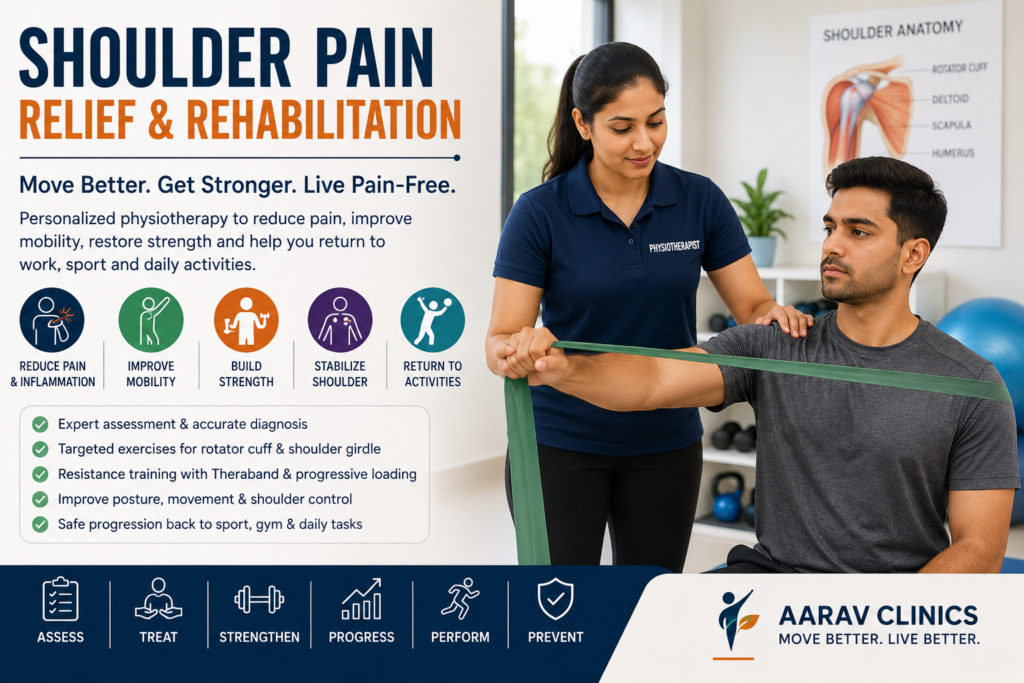 Shoulder pain physiotherapy with guided resistance band exercises